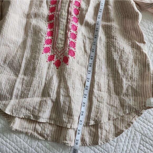 J crew linen embroidery rollup long sleeve  tunic blouse - Picture 11 of 12